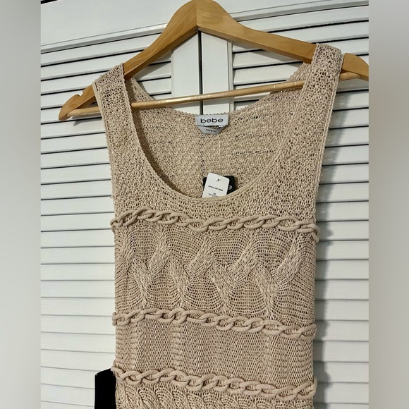 bebe Tan Beige Nude Knit Crochet Sheath Bodycon Dress - Picture 2 of 7